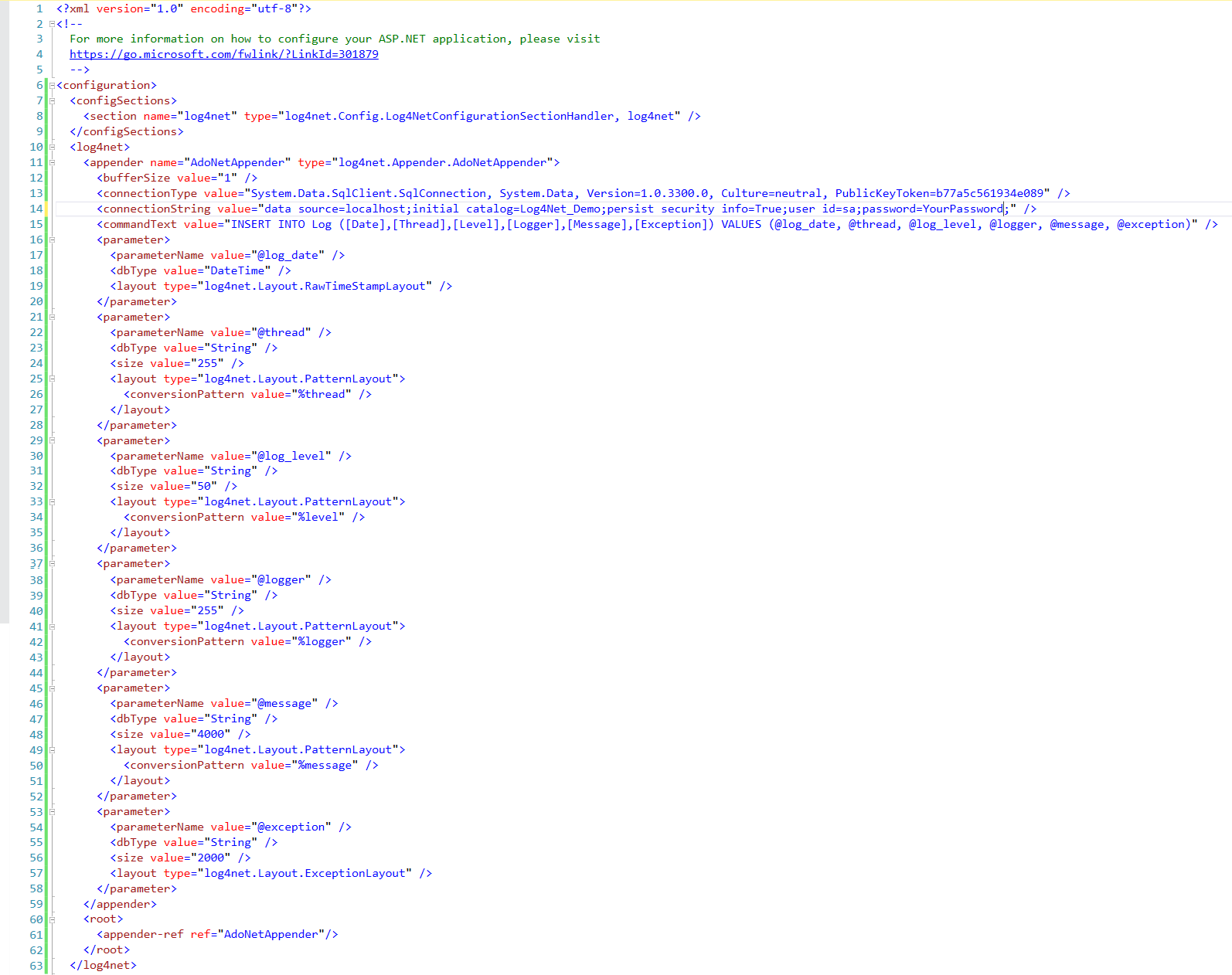 Integrating Log4Net with ASP.NET Web API2 and SQL Server